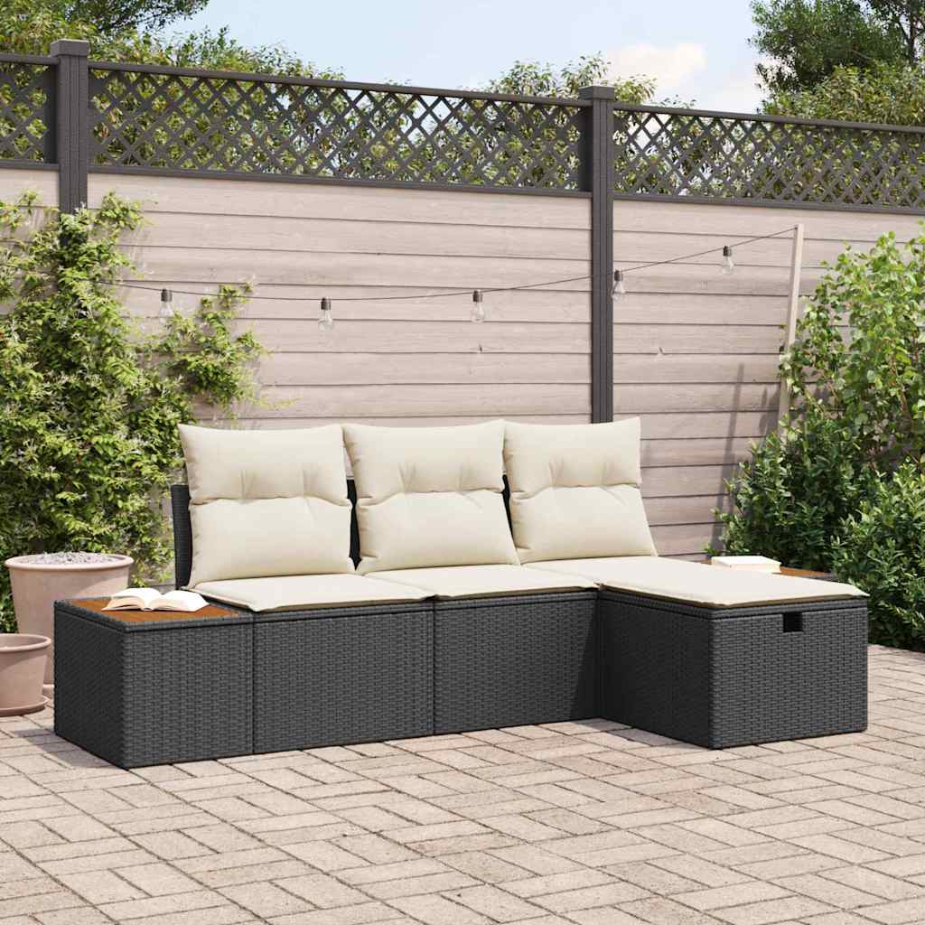 Set Divano da Giardino con cuscino 4 pcs Nero Poly Rattan - homemem39