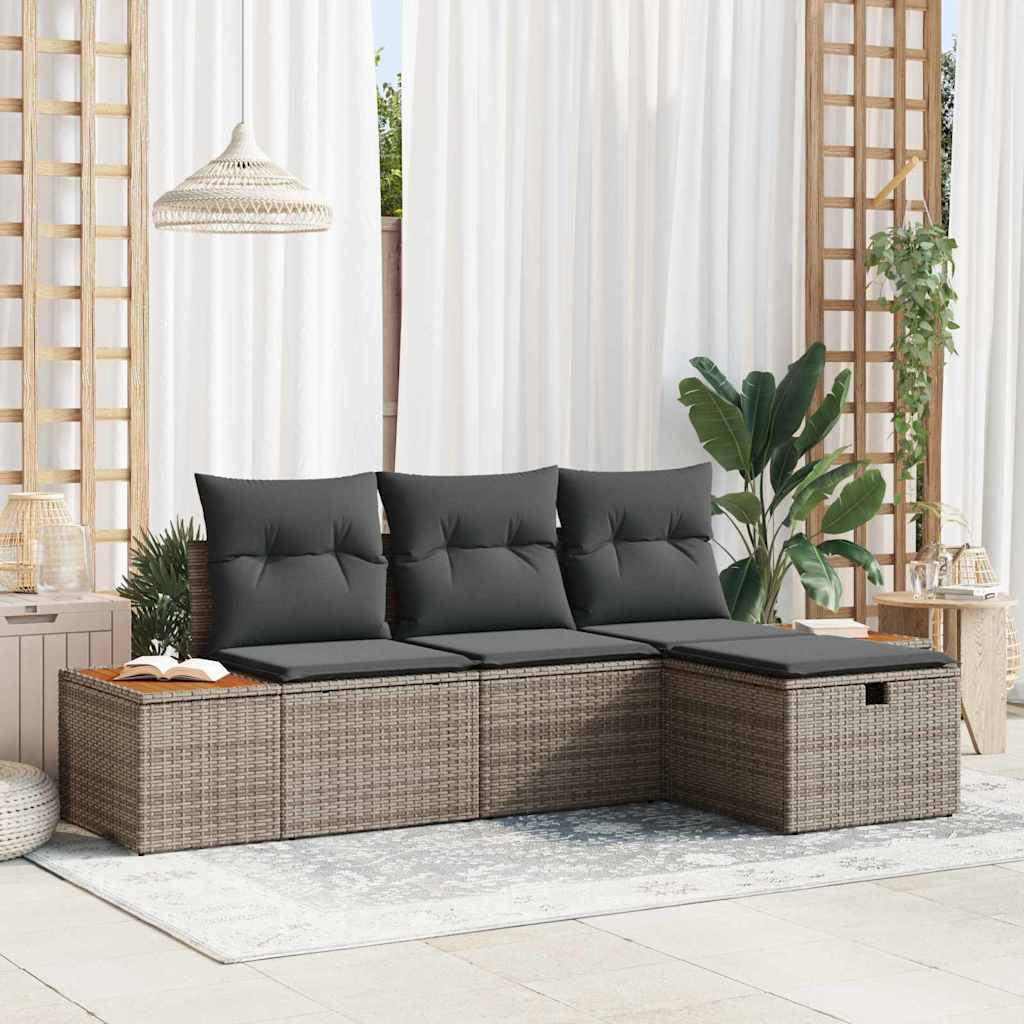 Set Divano da Giardino con cuscino 4 pcs Grigio Poly Rattan