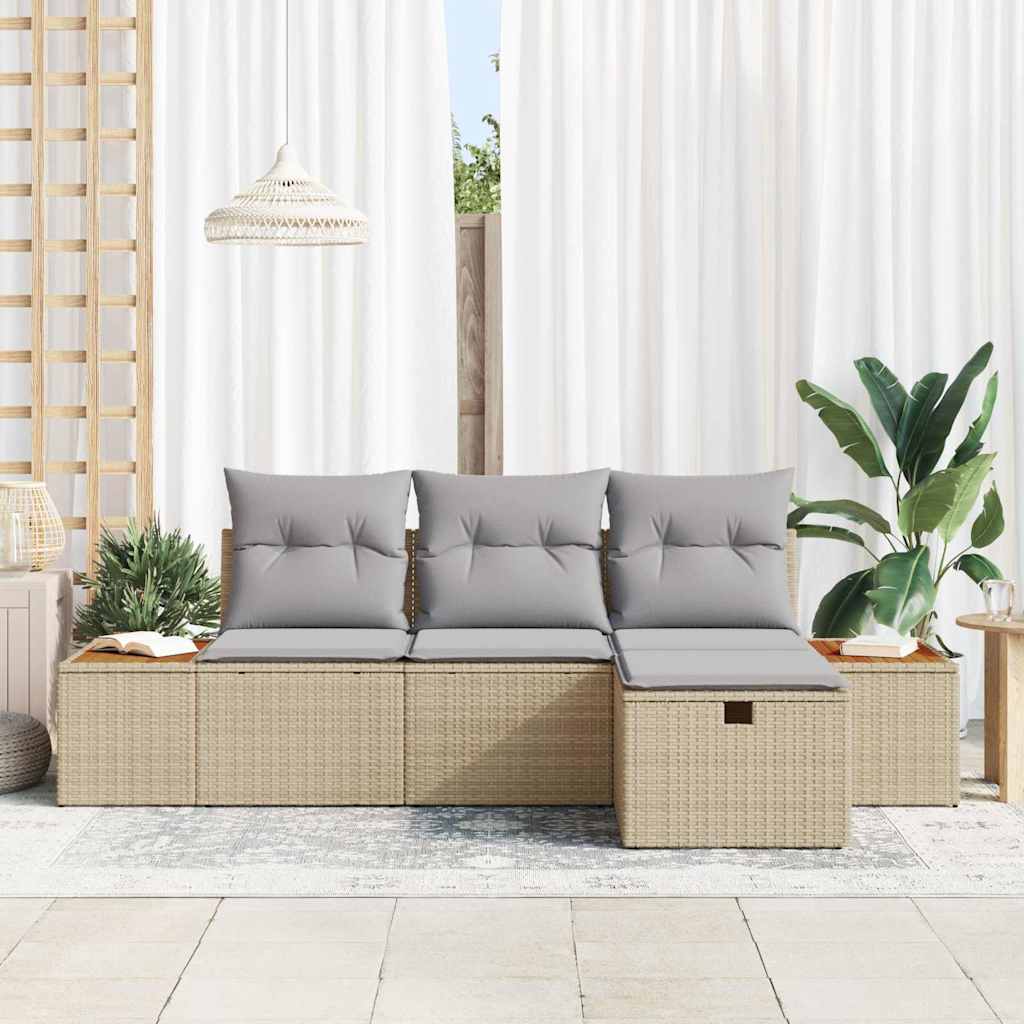 Set Divano da Giardino con cuscino 4 pcs Beige Poly Rattan - homemem39
