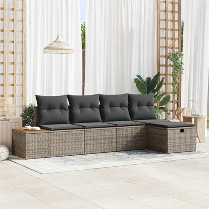 Set Divano da Giardino con cuscino 5 pcs Grigio polyrattan