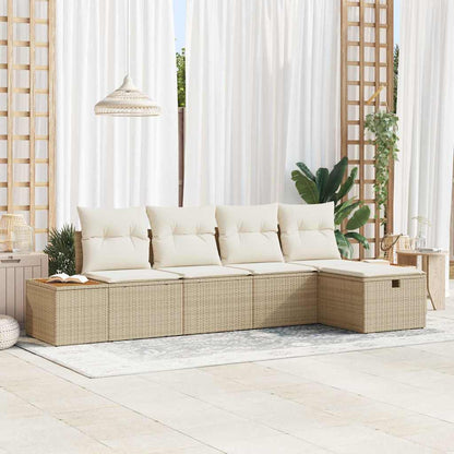 Set Divano da Giardino con cuscino 5 pcs Beige Poly Rattan - homemem39