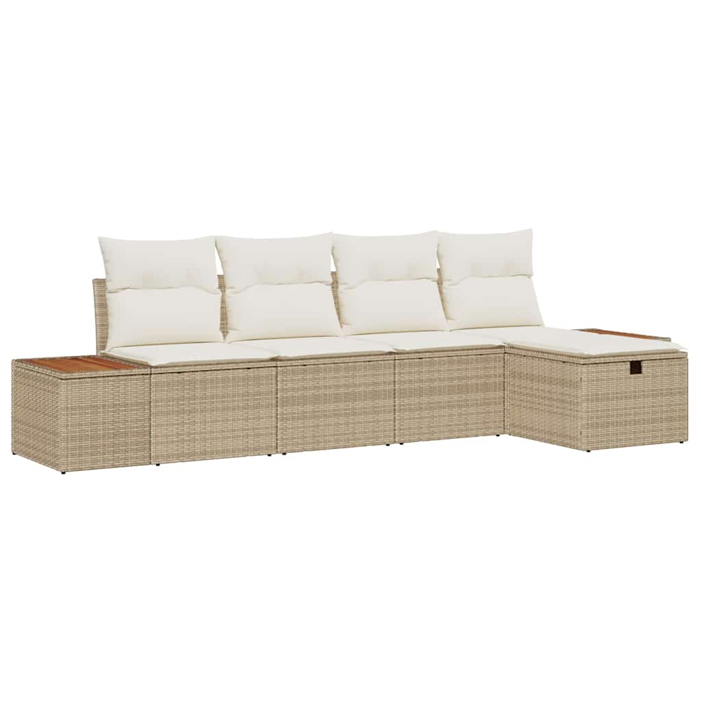 Set Divano da Giardino con cuscino 5 pcs Beige Poly Rattan - homemem39