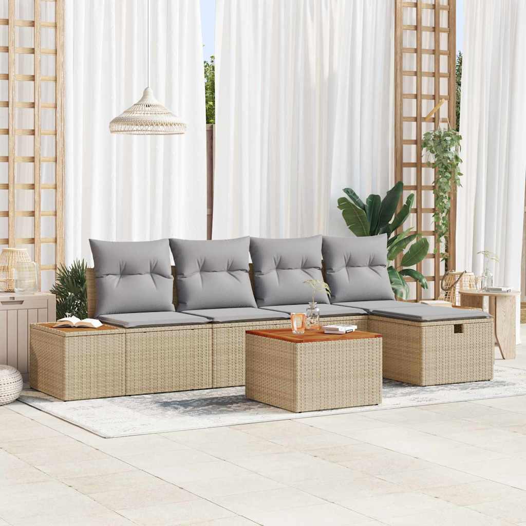 Set Divano da Giardino con cuscino 6 pcs Beige Poly Rattan - homemem39