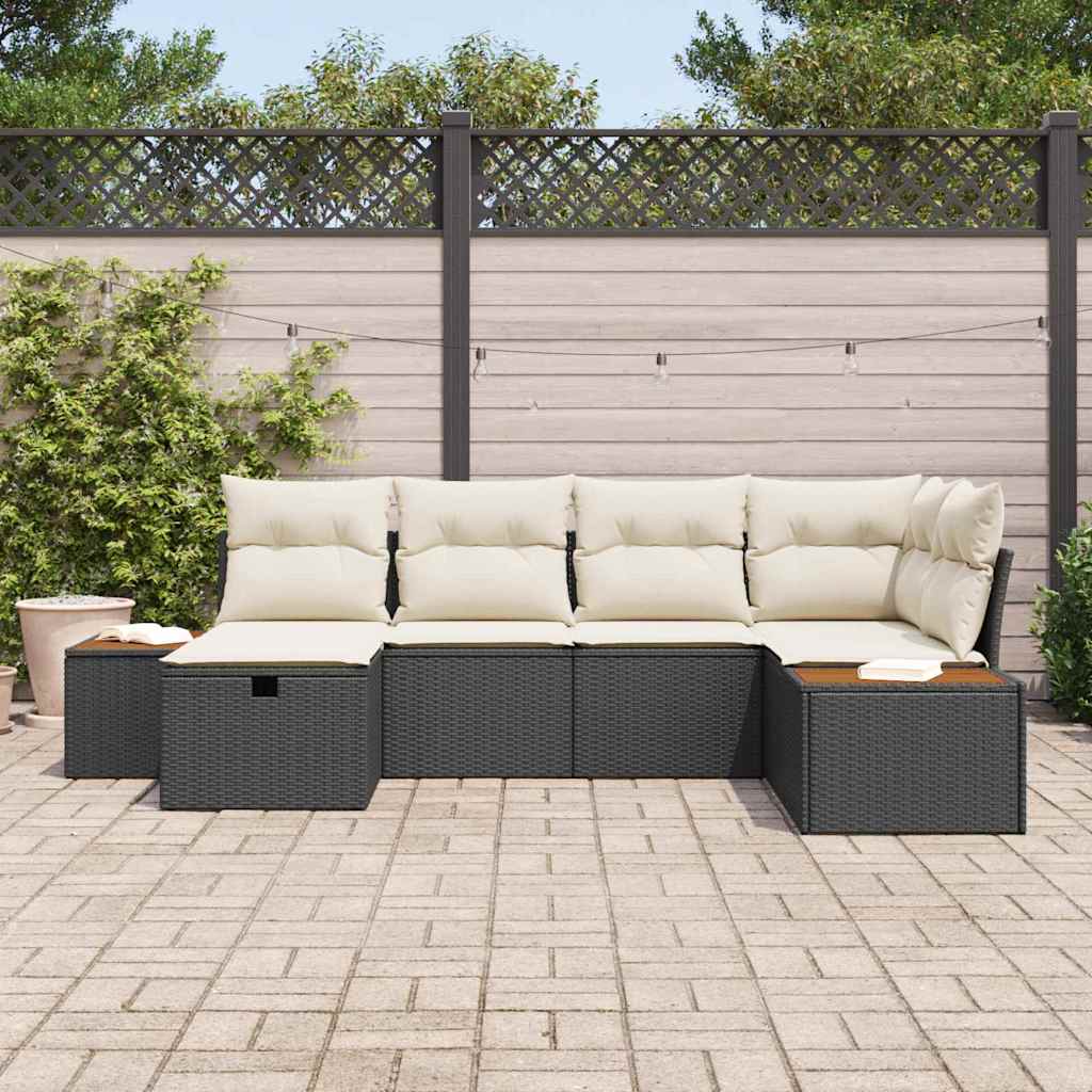 Set Divano da Giardino con cuscino 6 pcs Nero polyrattan - homemem39
