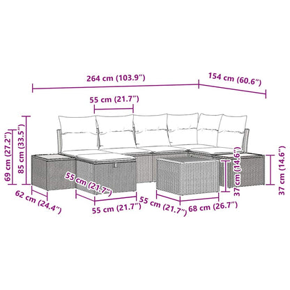 Set Divano da Giardino con cuscino 7 pcs Beige polyrattan - homemem39