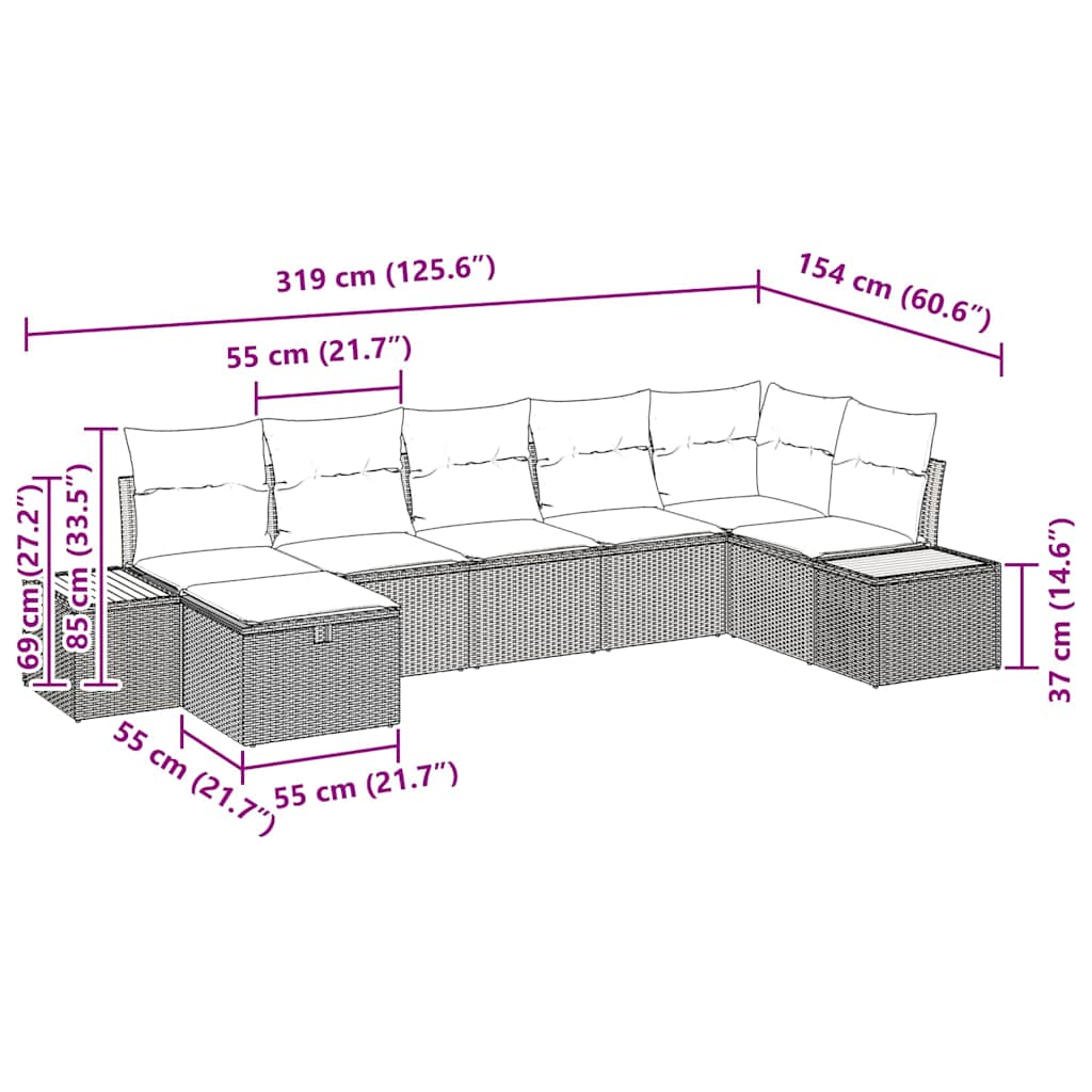 Set Divano da Giardino con cuscino 8 pcs Nero polyrattan | homemem39