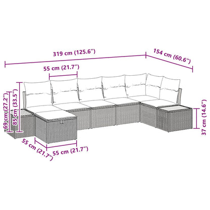 Set Divano da Giardino con cuscino 7 pcs Beige polyrattan | homemem39