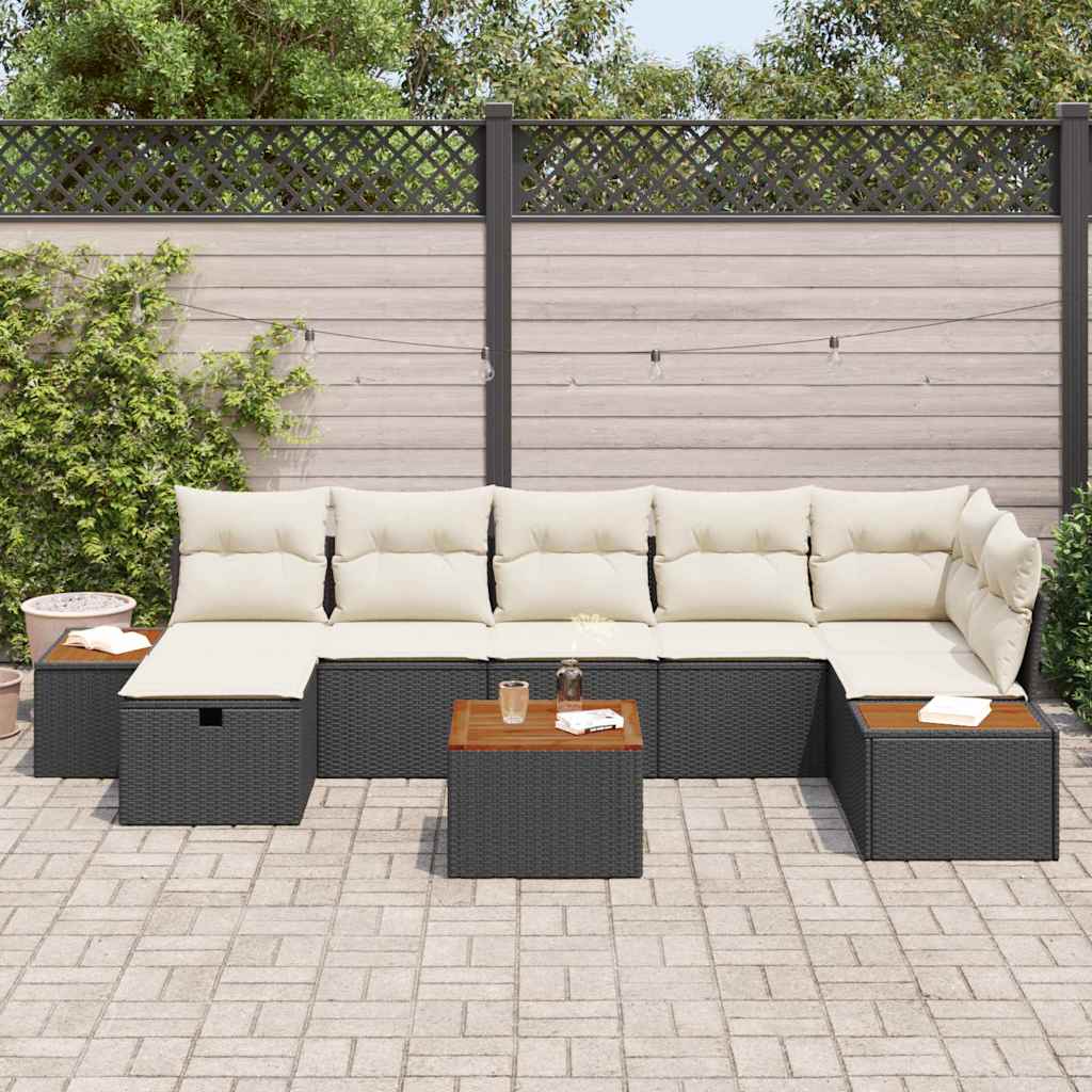 Set Divano da Giardino con cuscino 8 pcs Nero polyrattan - homemem39