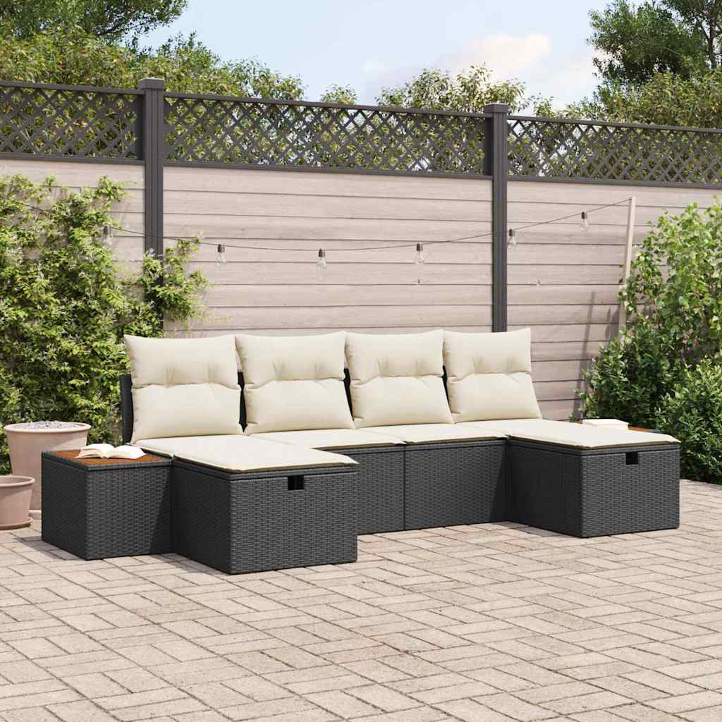 Set Divano da Giardino con cuscino 6 pcs Nero Poly Rattan - homemem39