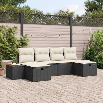 Set Divano da Giardino con cuscino 6 pcs Nero Poly Rattan - homemem39