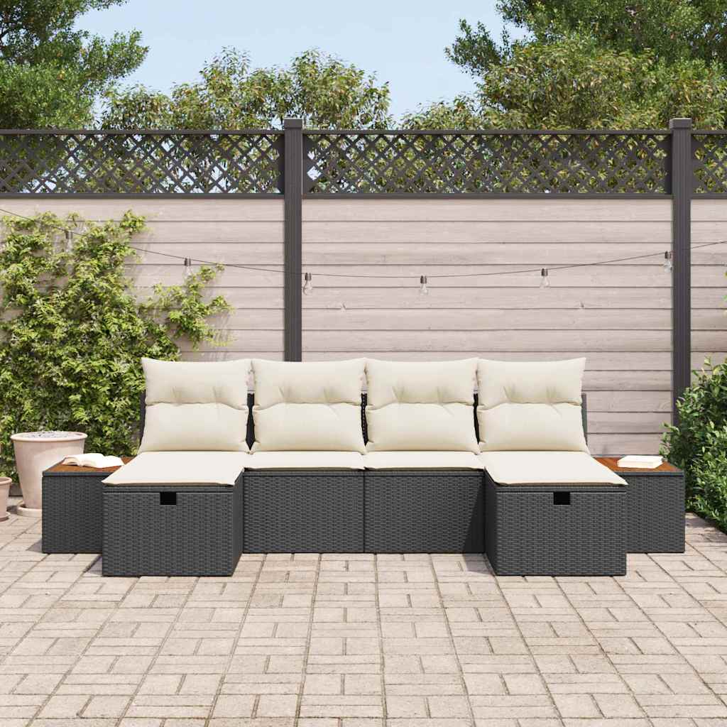 Set Divano da Giardino con cuscino 6 pcs Nero Poly Rattan - homemem39