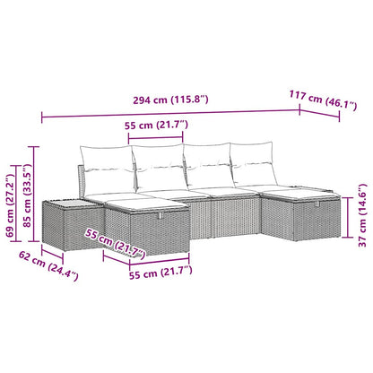 Set Divano da Giardino con cuscino 6 pcs Nero Poly Rattan - homemem39
