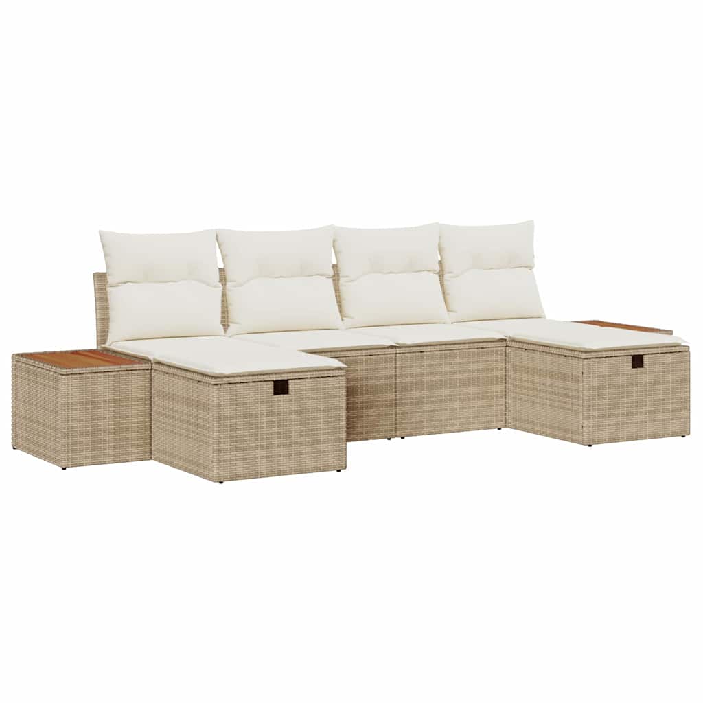 Set Divano da Giardino con cuscino 6 pcs Beige Poly Rattan - homemem39