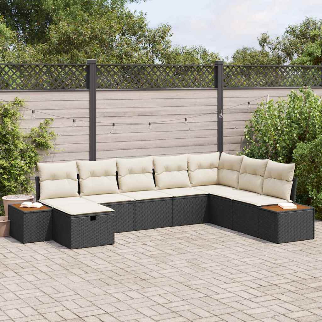 Set Divano da Giardino con cuscino 8 pcs Nero Poly Rattan - homemem39