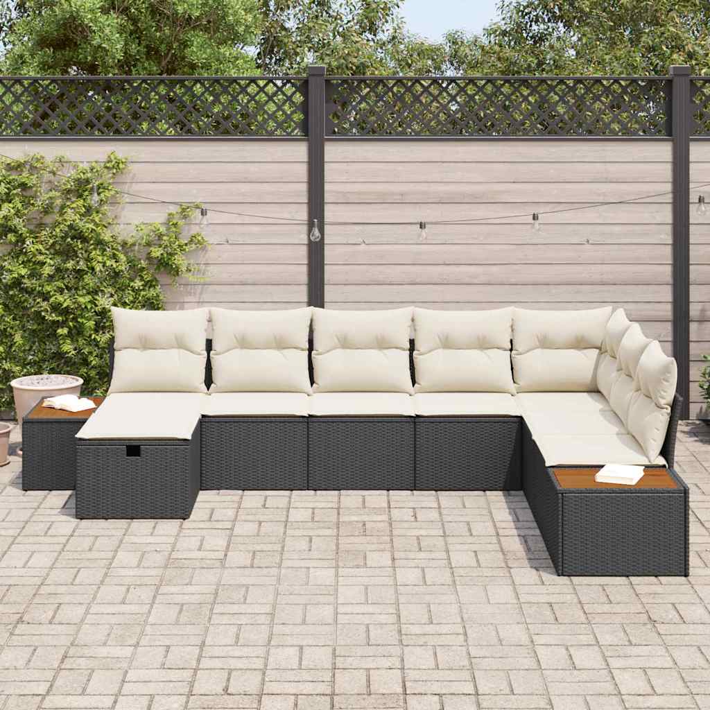 Set Divano da Giardino con cuscino 8 pcs Nero Poly Rattan - homemem39