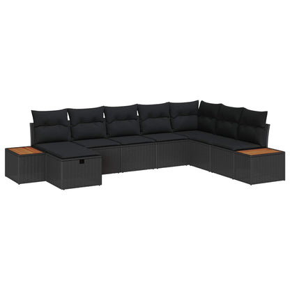 Set Divano da Giardino con cuscino 8 pcs Nero polyrattan | homemem39