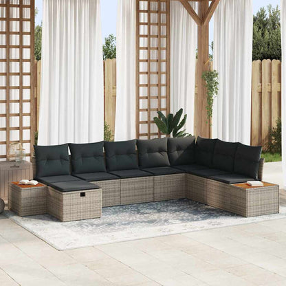 Set Divano da Giardino con cuscino 8 pcs Grigio Poly Rattan
