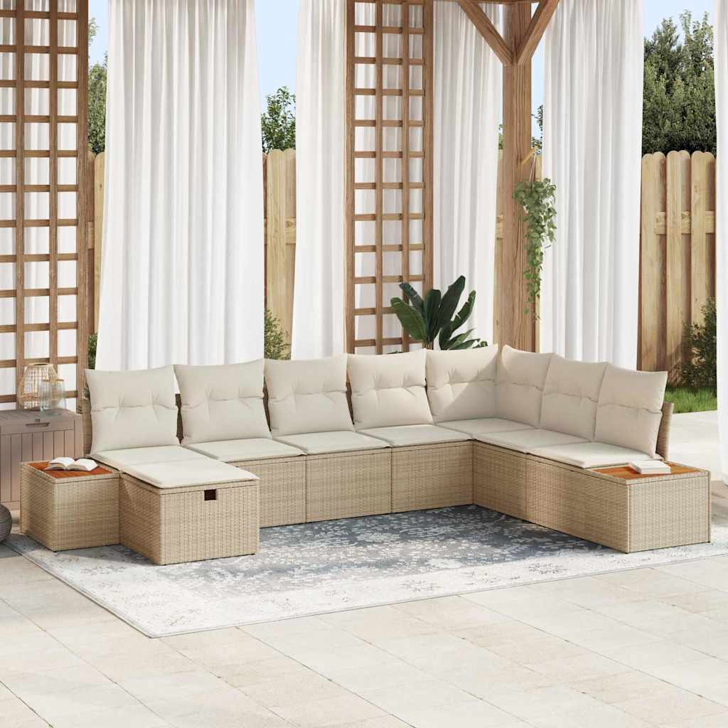 Set Divano da Giardino con cuscino 8 pcs Beige Poly Rattan - homemem39