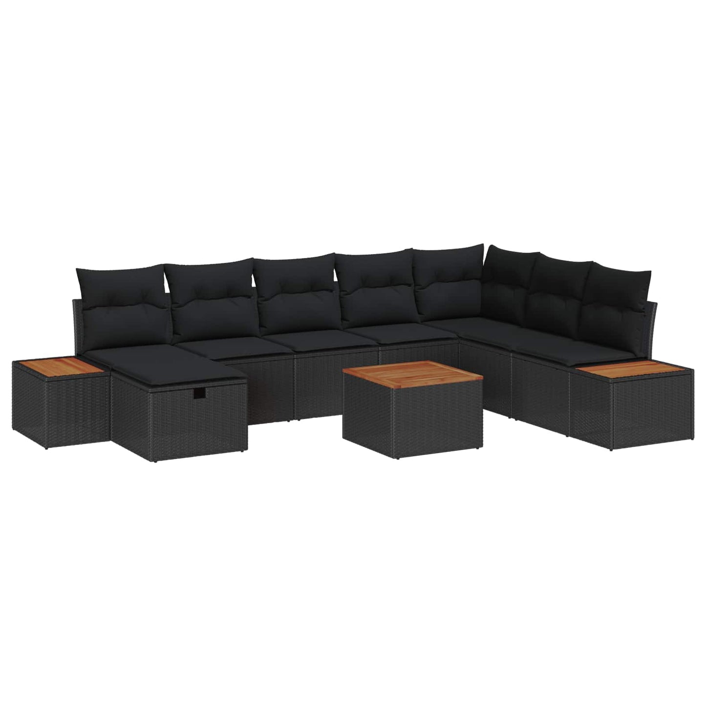 Set Divano da Giardino con cuscino 9 pcs Nero polyrattan | homemem39