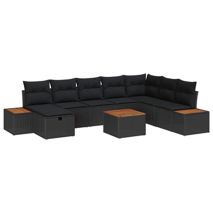 Set Divano da Giardino con cuscino 9 pcs Nero polyrattan | homemem39