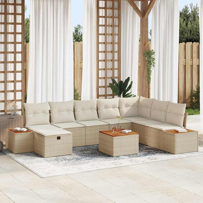 Set Divano da Giardino con cuscino 9 pcs Beige Poly Rattan - homemem39