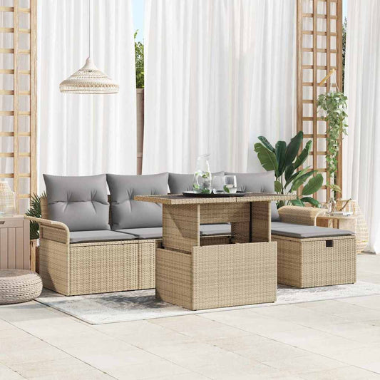 Set Divano da Giardino con cuscino 6 pcs Beige Poly Rattan - homemem39