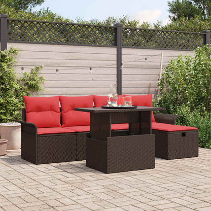 Set Divano da Giardino con cuscino 6 pcs Marrone Poly Rattan