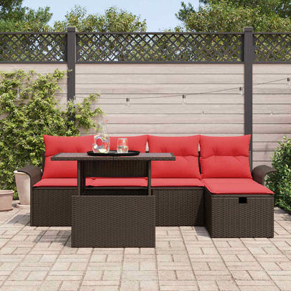 Set Divano da Giardino con cuscino 6 pcs Marrone Poly Rattan | homemem39