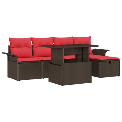 Set Divano da Giardino con cuscino 6 pcs Marrone Poly Rattan | homemem39