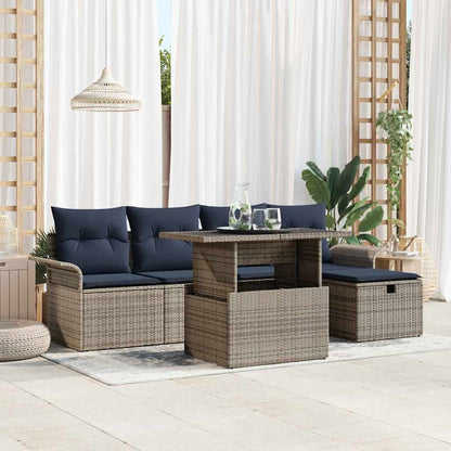 Set Divano da Giardino con cuscino 6 pcs Grigio Poly Rattan | homemem39