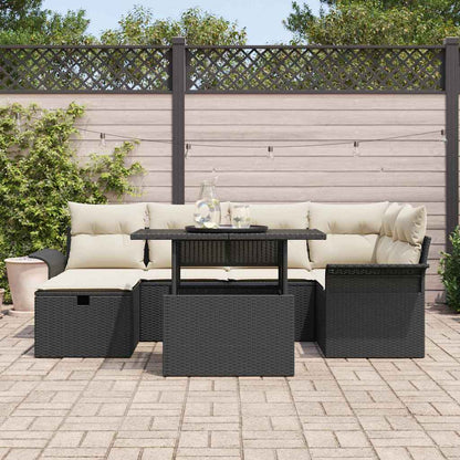 Set Divano da Giardino con cuscino 7 pcs Nero Poly Rattan - homemem39