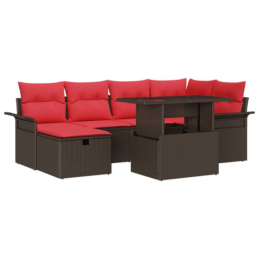Set Divano da Giardino con cuscino 7 pcs Marrone Poly Rattan | homemem39