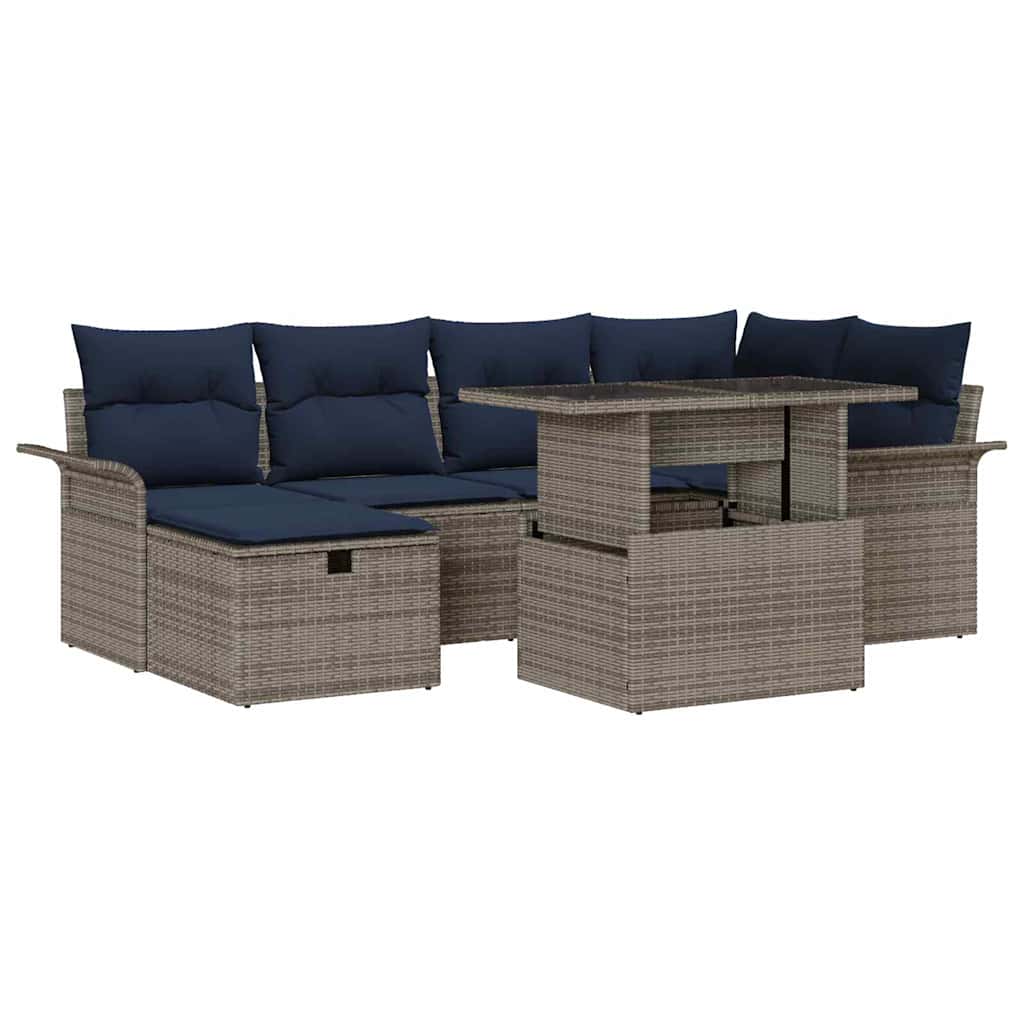 Set Divano da Giardino con cuscino 7 pcs Grigio Poly Rattan | homemem39