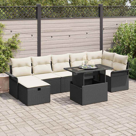 Set Divano da Giardino con cuscino 8 pcs Nero Poly Rattan - homemem39