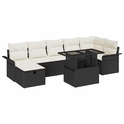 Set Divano da Giardino con cuscino 8 pcs Nero Poly Rattan