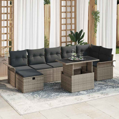 Set Divano da Giardino con cuscino 8 pcs Grigio Poly Rattan