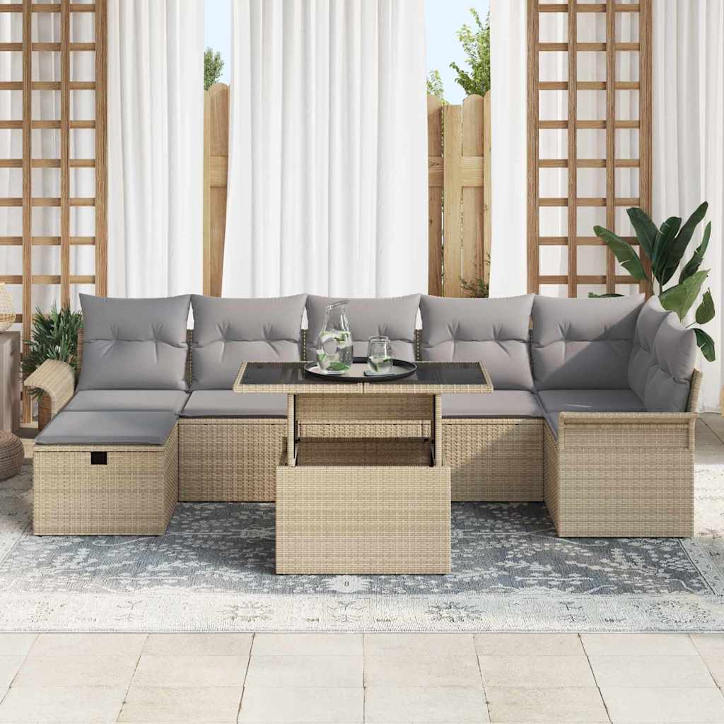 Set Divano da Giardino con cuscino 8 pcs Beige Poly Rattan - homemem39
