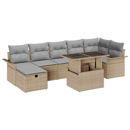 Set Divano da Giardino con cuscino 8 pcs Beige Poly Rattan - homemem39