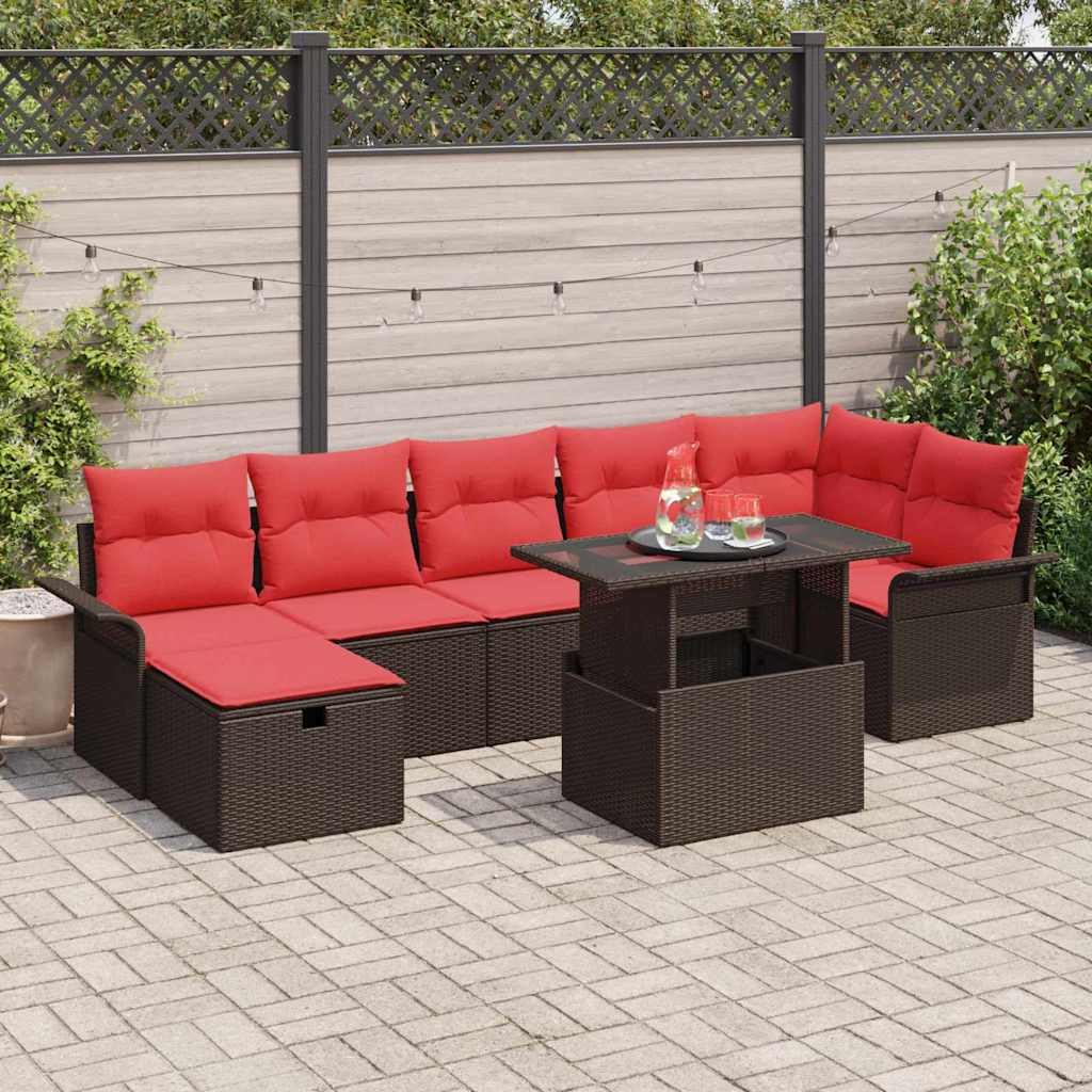 Set Divano da Giardino con cuscino 8 pcs Marrone Poly Rattan | homemem39
