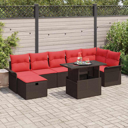 Set Divano da Giardino con cuscino 8 pcs Marrone Poly Rattan | homemem39