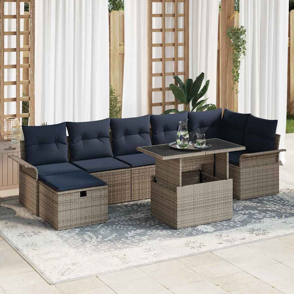 Set Divano da Giardino con cuscino 8 pcs Grigio Poly Rattan | homemem39