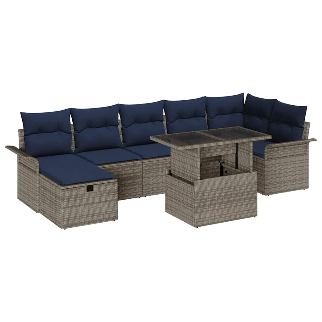 Set Divano da Giardino con cuscino 8 pcs Grigio Poly Rattan | homemem39