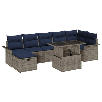 Set Divano da Giardino con cuscino 8 pcs Grigio Poly Rattan | homemem39