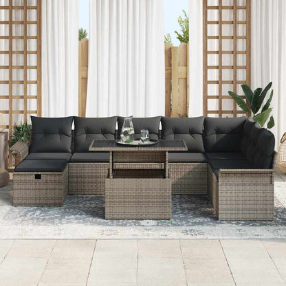 Set Divano da Giardino con cuscino 9 pcs Grigio Poly Rattan