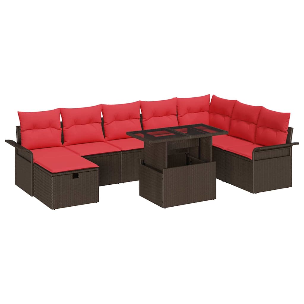 Set Divano da Giardino con cuscino 9 pcs Marrone Poly Rattan | homemem39
