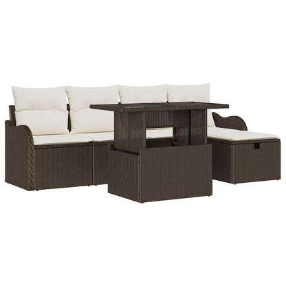 Set Divano da Giardino con cuscino 6 pcs Marrone Poly Rattan - homemem39