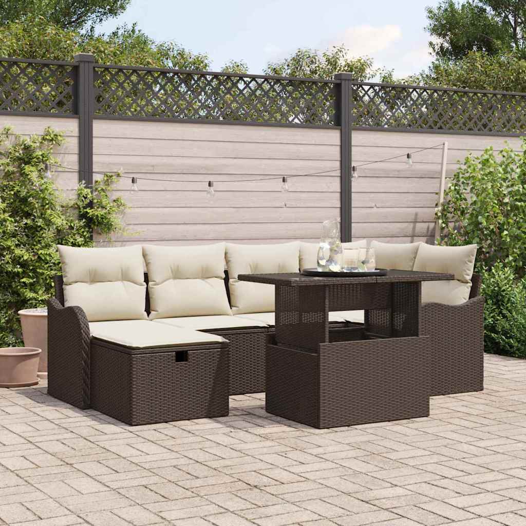 Set Divano da Giardino con cuscino 7 pcs Marrone Poly Rattan - homemem39