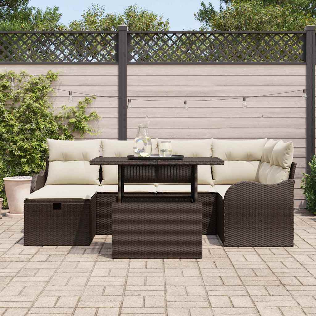 Set Divano da Giardino con cuscino 7 pcs Marrone Poly Rattan - homemem39