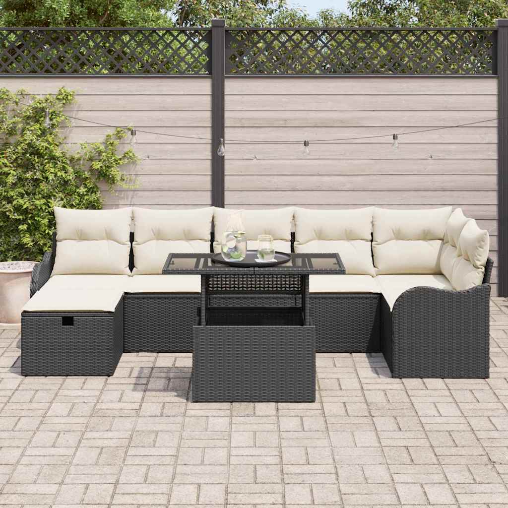 Set Divano da Giardino con cuscino 8 pcs Nero Poly Rattan - homemem39