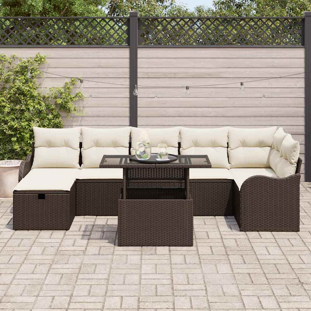 Set Divano da Giardino con cuscino 8 pcs Marrone Poly Rattan - homemem39